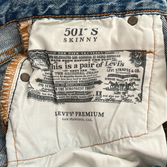NWOT Levi 501 S Skinny, Can’t Touch This, Distressed, Denim jeans, size 25 - Picture 12 of 13